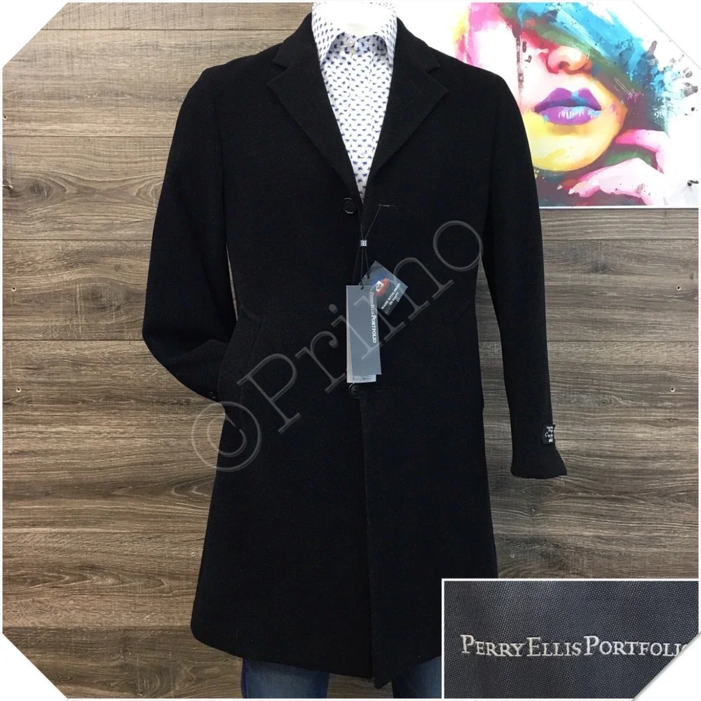NEW PERRY ELLIS Mens‎ Long Coat Casual Trench Jacket Size 40S Classic Wool Suit